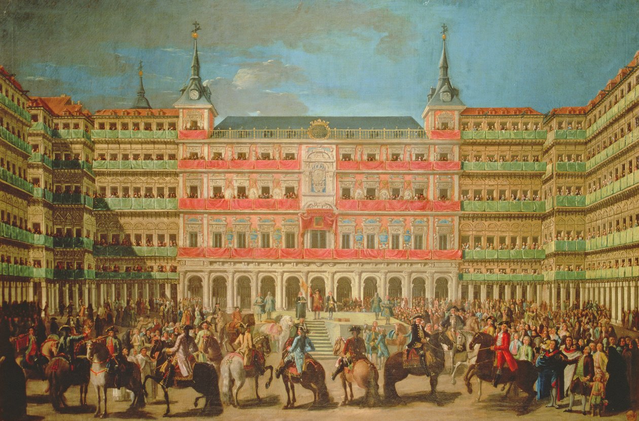 Dekorace náměstí Plaza Mayor pro vstup Carlose III do Madridu od Spanish School