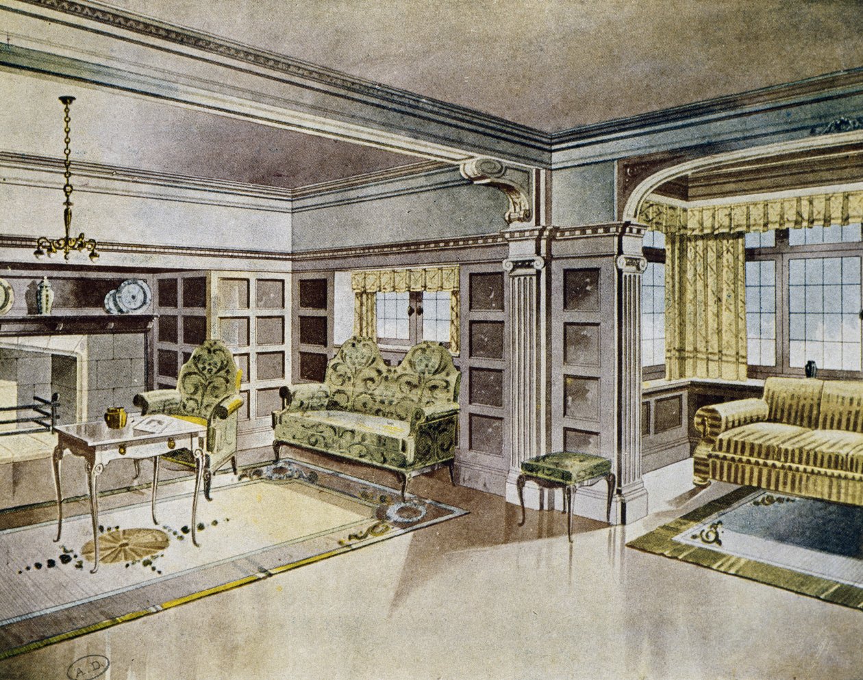 Design obývacích pokojů, cca 1900, Španělsko, 20. století od Spanish School