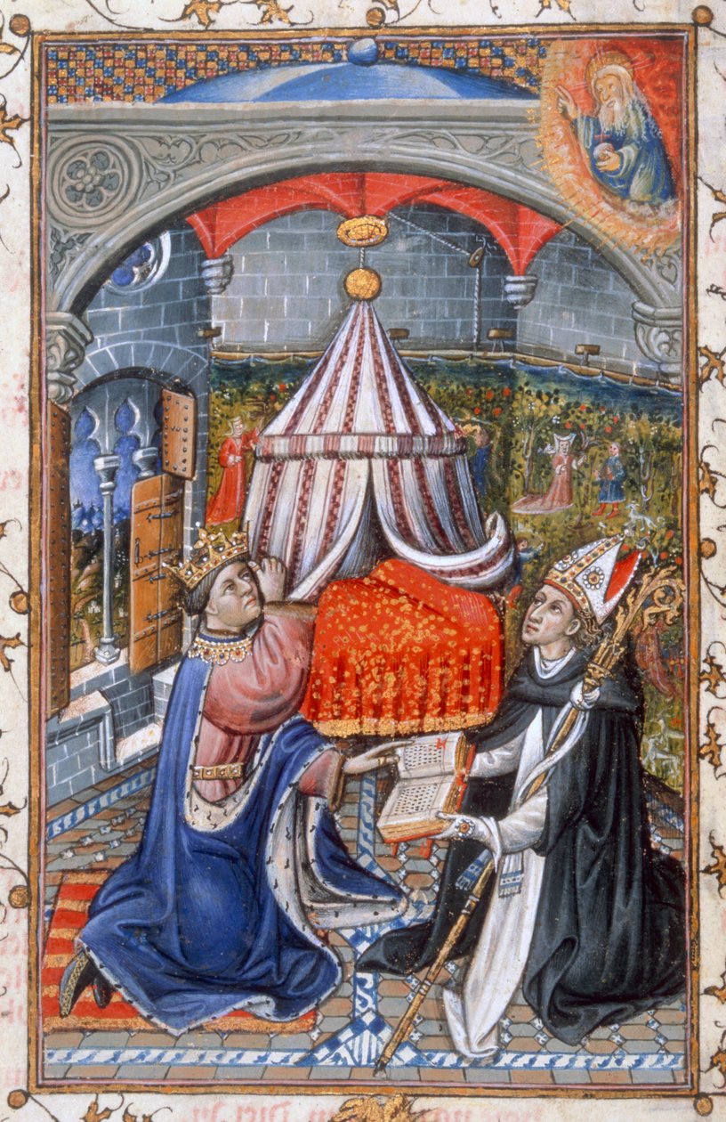 Ranní a večerní pobožnosti, z Modlitební knihy Alfonse V. Aragonského, 1442 (tempera na pergamenu) od Spanish School
