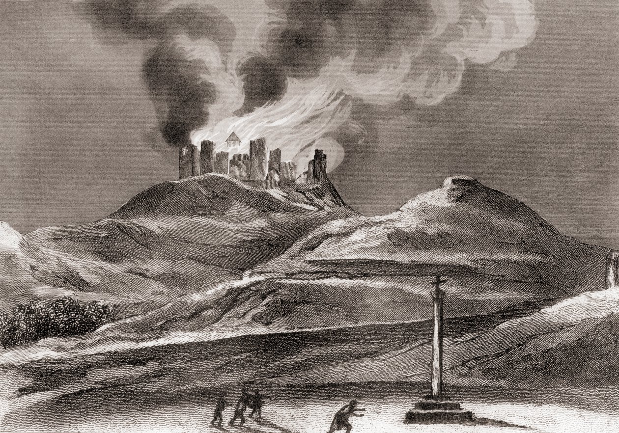 Požár v klášteře Montearagon, Quincena, Huesca, Španělsko v roce 1835 (litho) od Spanish School