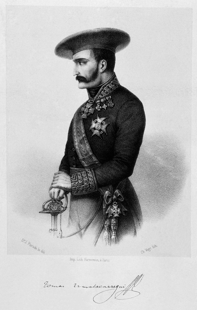 První Carlist War (1833-1840): Portrét carlist General Tomas Zumalacarregui (1788-1835) od Spanish School