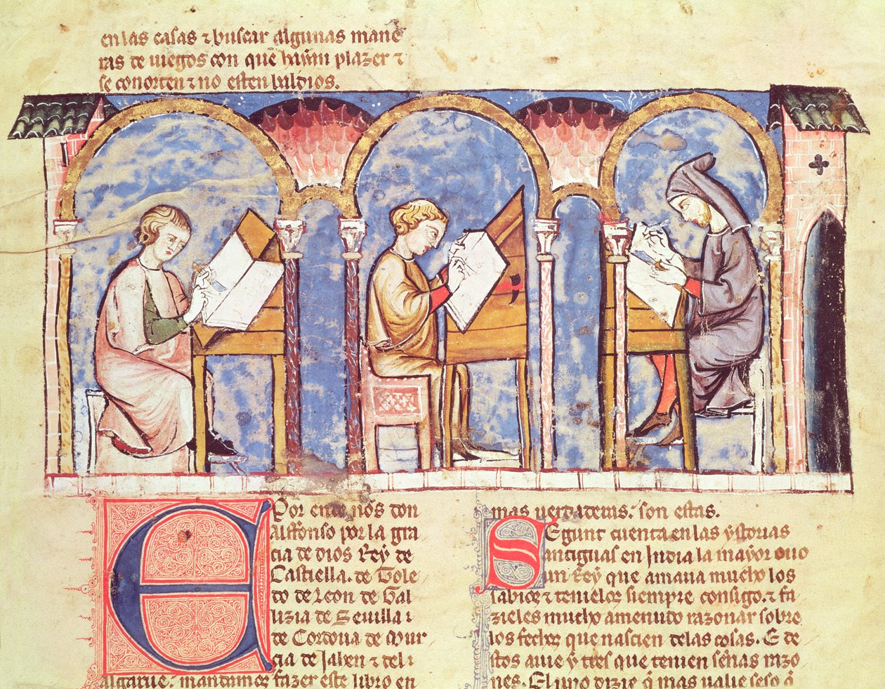 Fol.1v Tvůrci herních stolů, z Knihy her, šachy, kostky a desky, 1282 od Spanish School