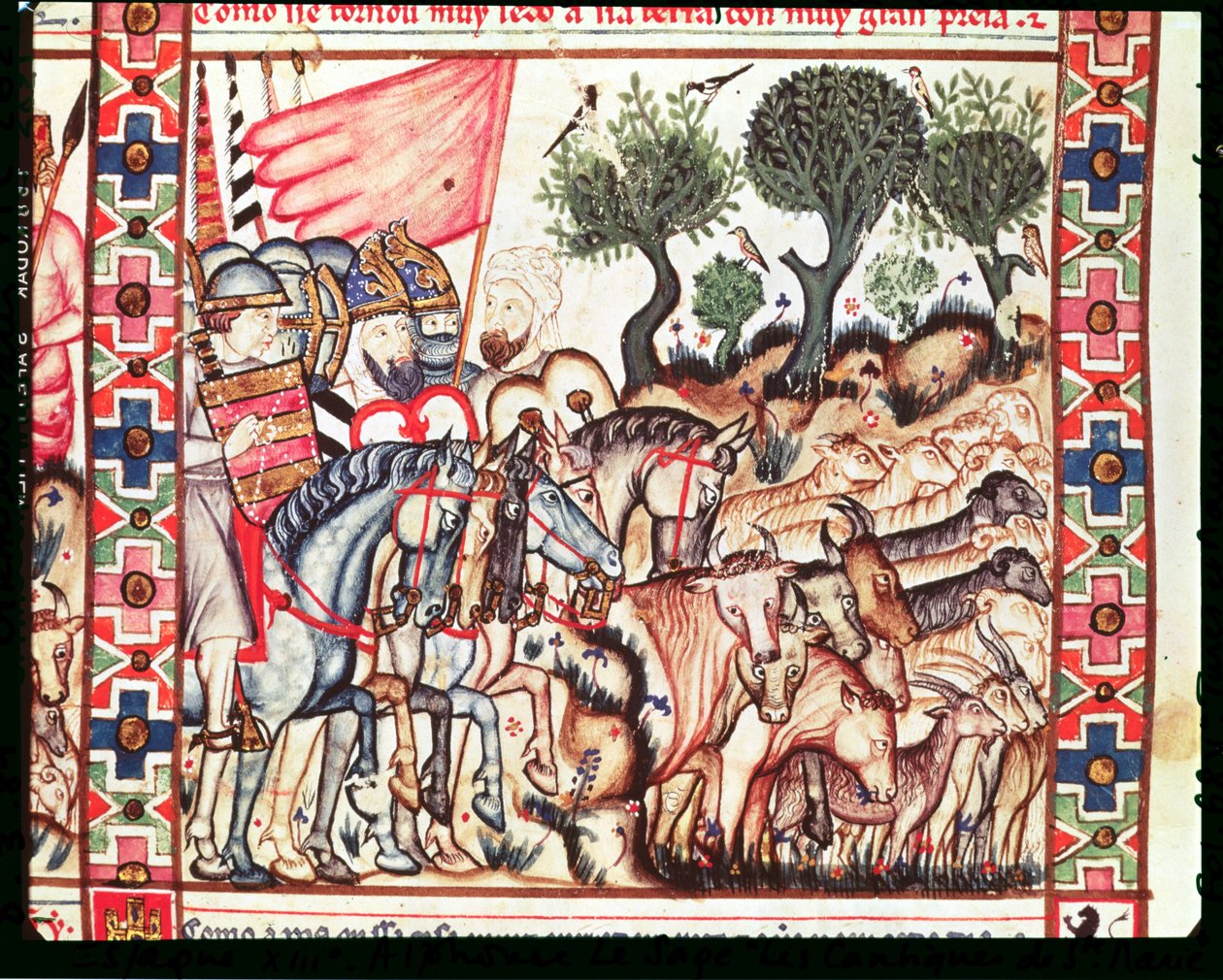 Fol.68v Turci a Maurové získávají zpět svou zemi, z Cantigas de Santa Maria od Spanish School