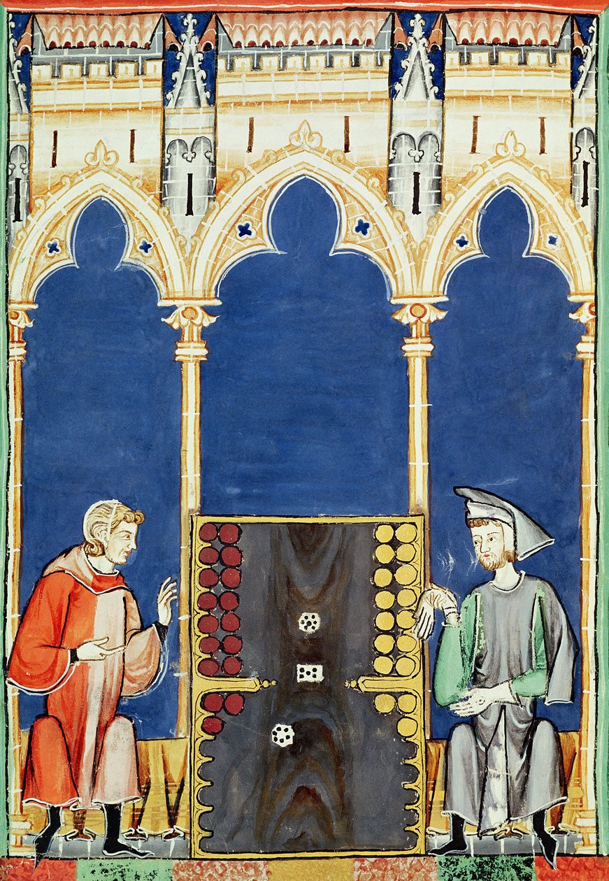 Fol.85v Dva hráči backgammonu, z Knihy her, šachy, kostky a desky, 1282 od Spanish School