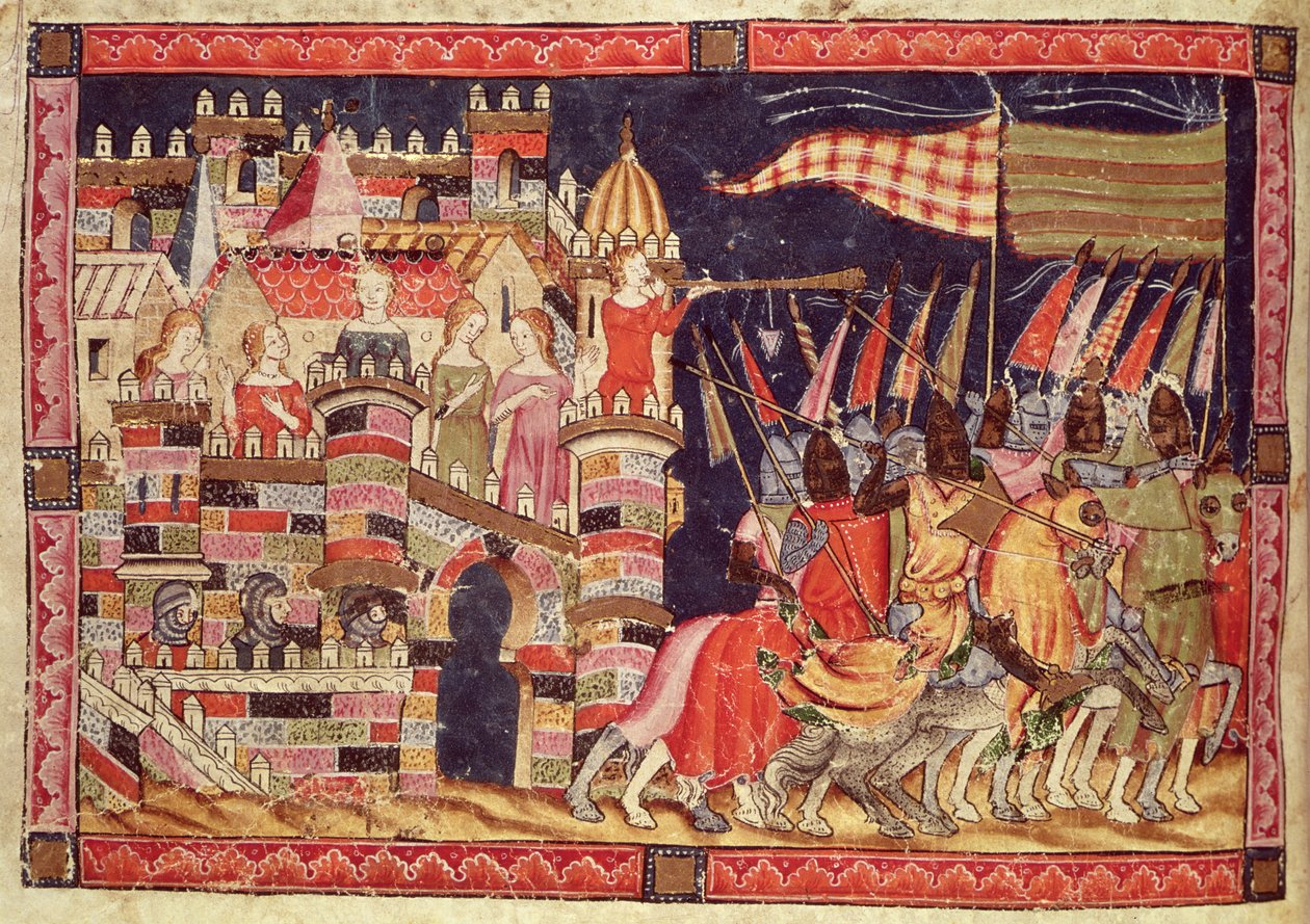 Fol.86v Trojské koně odcházející do bitvy, z Codexu Benito Santa Mora od Spanish School
