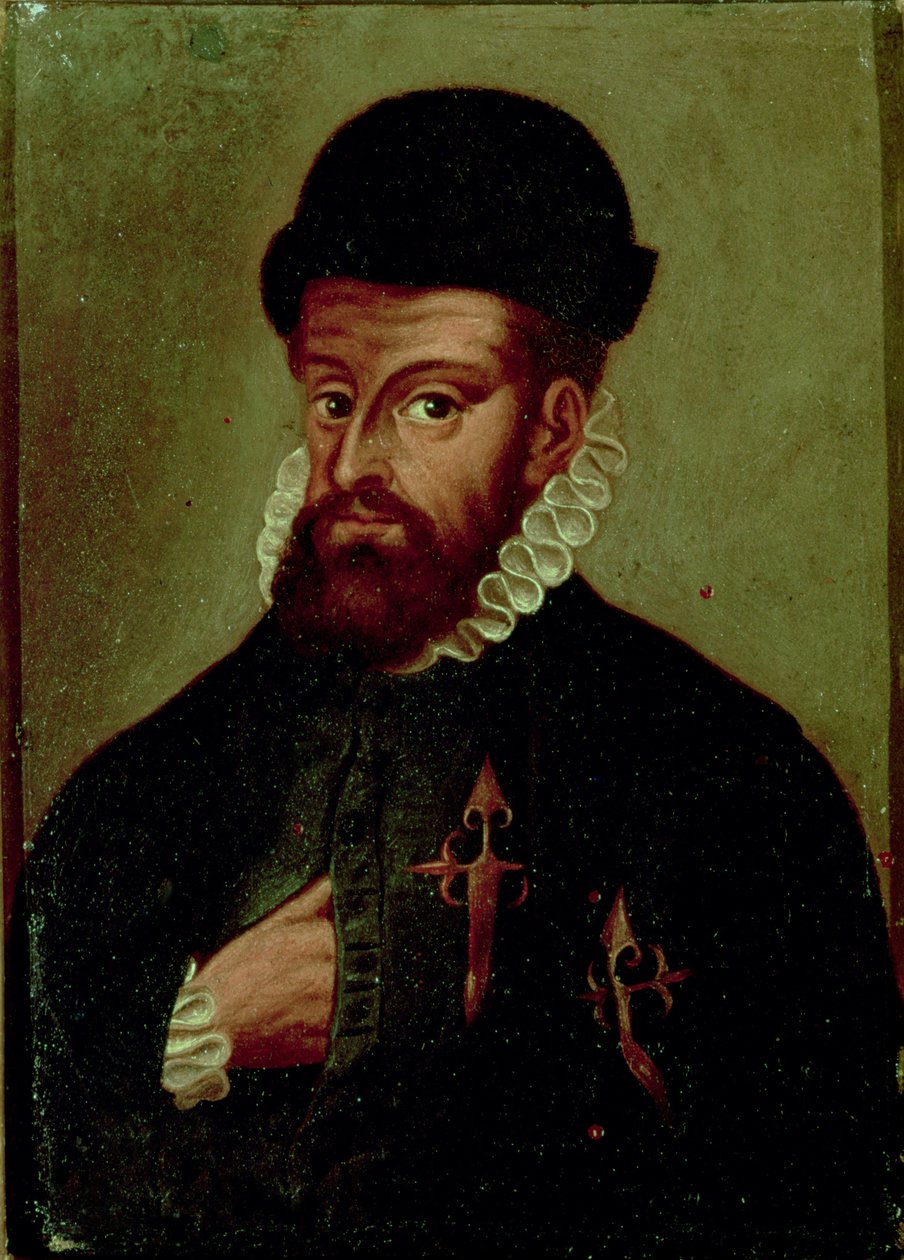 Francisco Pizarro (1478-1541) španělský conquistador (olej na panelu) od Spanish School