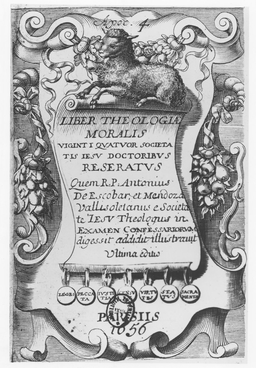 Frontispis pro Liber Theologiae Moralis, Antonio Escobar y Mendoza, 1656 od Spanish School