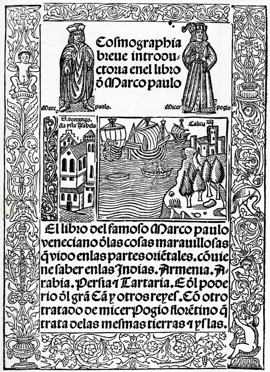 Frontispis k první kastilské verzi Cesty Marca Pola, přeložil Rodrigo de Santaella, publikoval 1503 od Spanish School