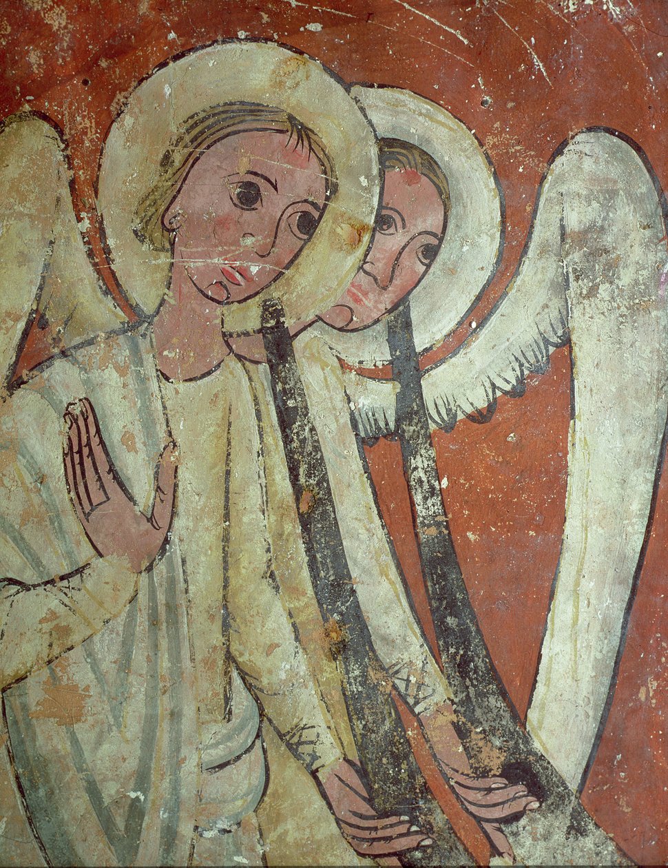 Pohřební pomník, andělé s trubkami soudu, detail (freska) od Spanish School