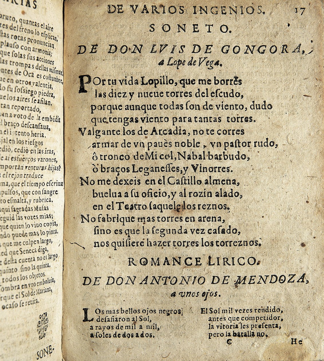 GOGOORA Y ARGOTE, Luis de (1561-1627). Španělský básník zlatého století; VEGA CARPIO, Felix Lope de (1562-1635). Soneto a Lope de Vega" (Sonet Lope de Vegovi), báseň zařazená do sbírky "Poesias varias de grandes ingenios espanoles", kterou sestavil Ios. od Spanish School
