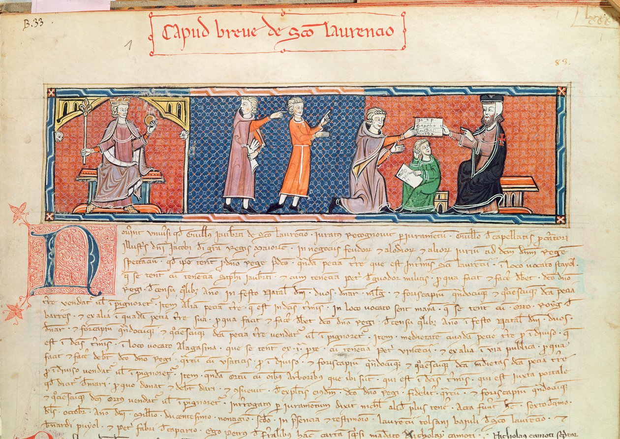 Guillaume Jaubert skládá přísahu před králem Jakubem I. (1207-76) na Mallorce, z Capbreu de Clayra et de Millas, 1292 od Spanish School