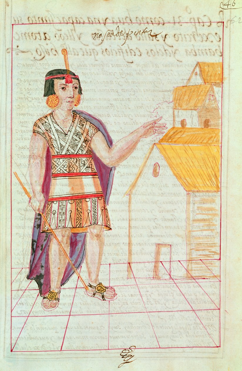 Ilustrace z „Historie a královské genealogie peruánských králů Inků, jejich činy, zvyky, kostýmy a způsob vlády“, známé jako Codice Murua (vellum) od Spanish School
