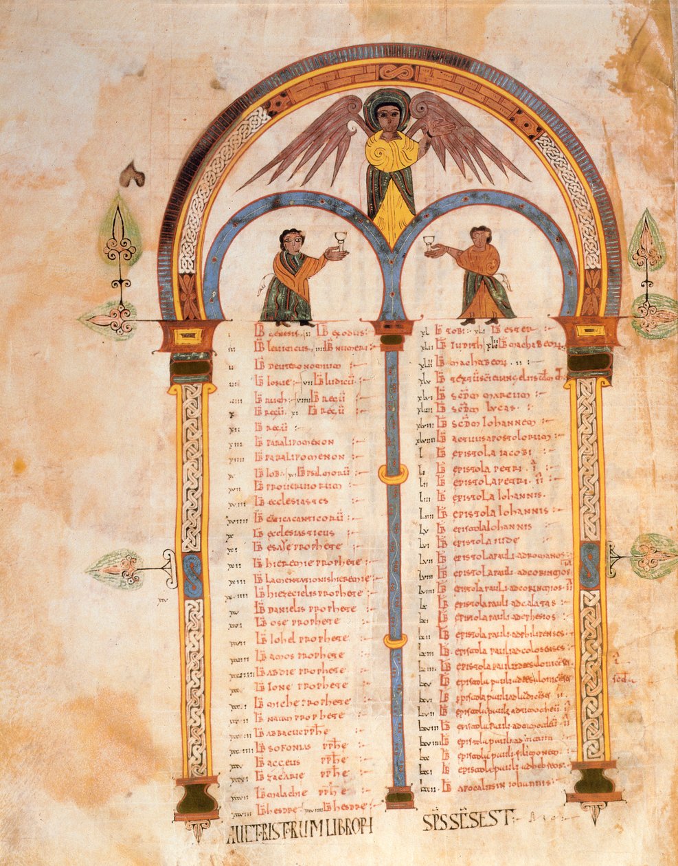 Rejstřík knih Starého a Nového zákona, z Vizigótsko-mozarábské Bible svatého Isidora, fol. 398v., n. l. 960 (tempera na pergamenu) od Spanish School