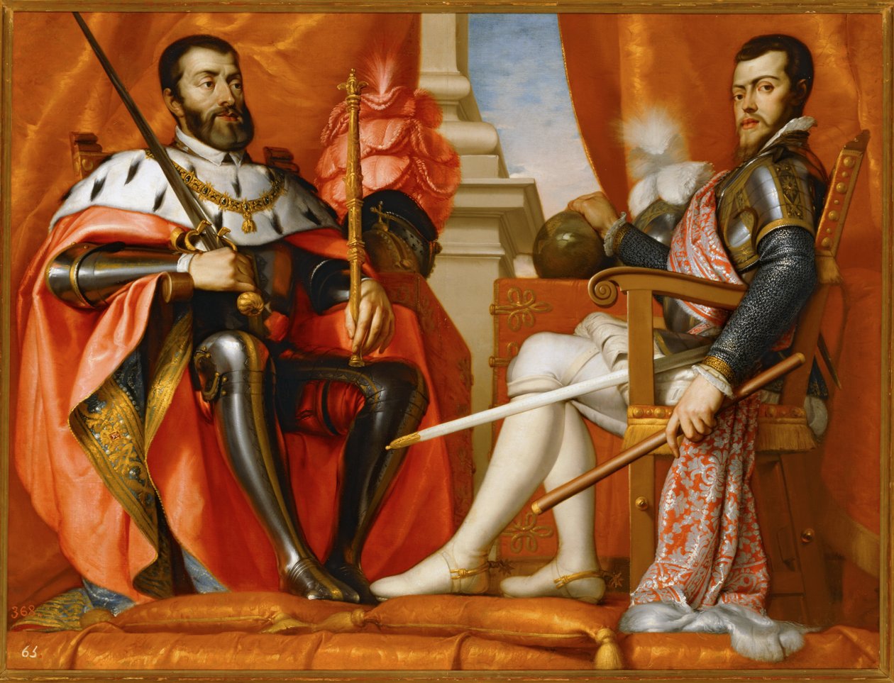 Karel V. se svým synem Filipem II... (malba na plátně) od Spanish School