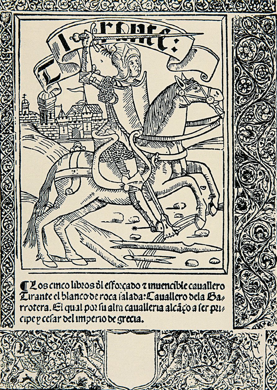 Rytíř na hoře, Frontispis španělského díla Tirant lo Blanc od Joanota MARTORELLA (1413-1468) od Spanish School