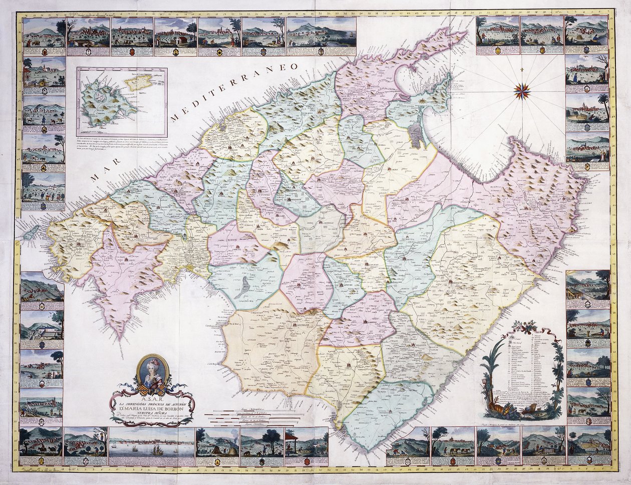 Mapa ostrova Mallorca, 1785 od Spanish School