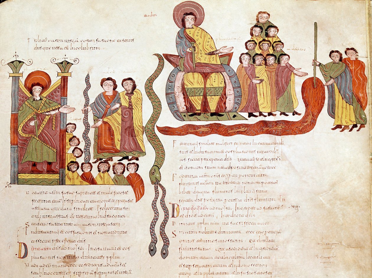 Stránka mozarabské bible: Mory: voda se změnila v krev, stránka z mozarabské bible od Spanish School