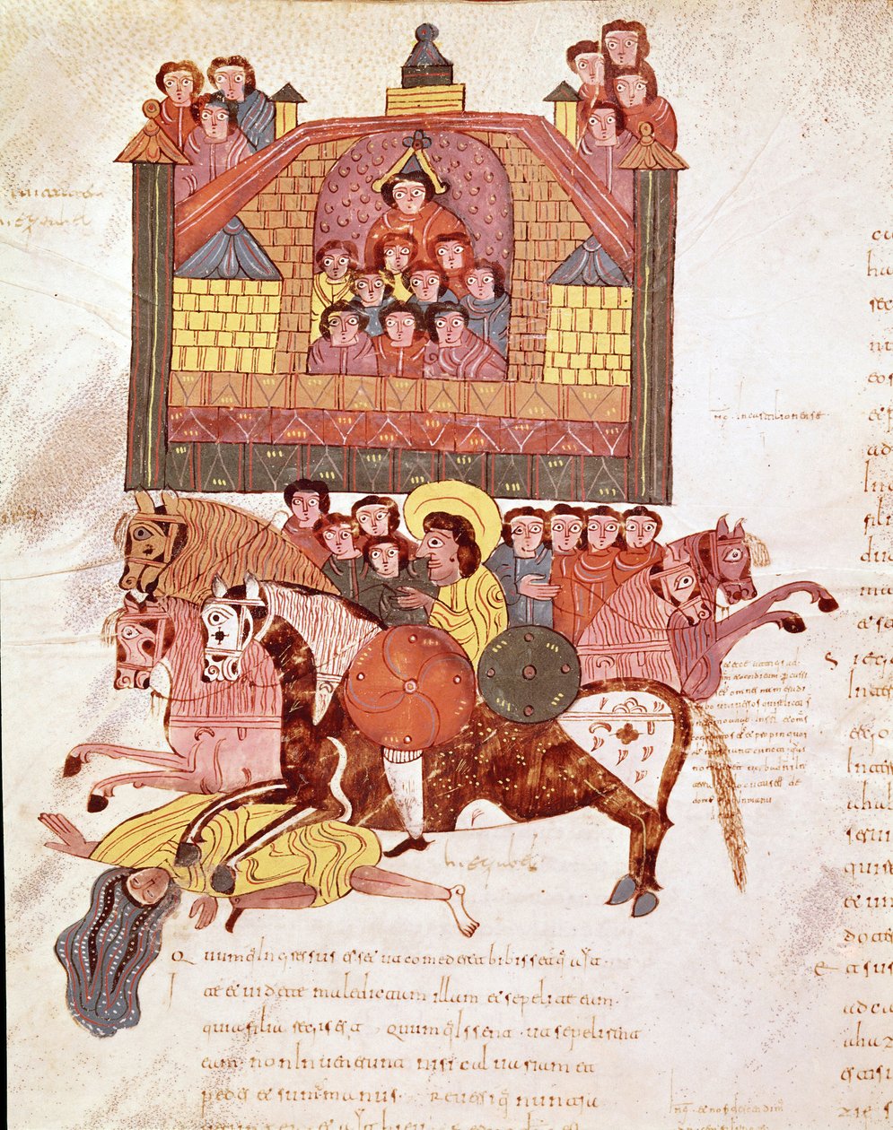 Mozarabská stránka bible: smrt královny Jezábel, stránka z mozarabské bible od Spanish School