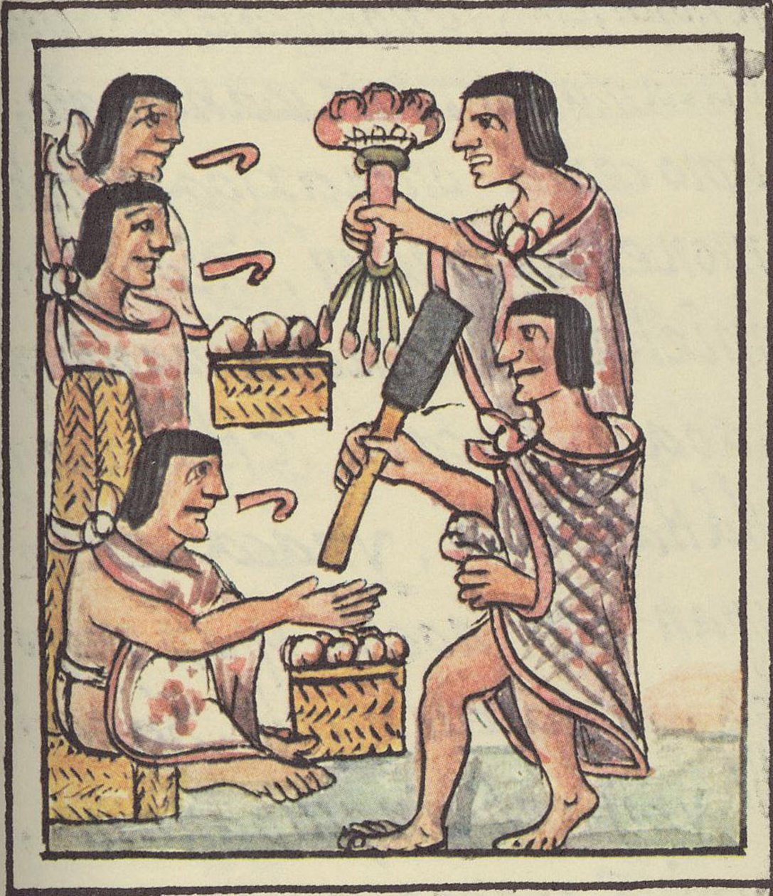 paní Palatová. 218-220 Aztécká hostina z Florentského kodexu od Bernardina de Sahagun, kolem 1540-85 od Spanish School