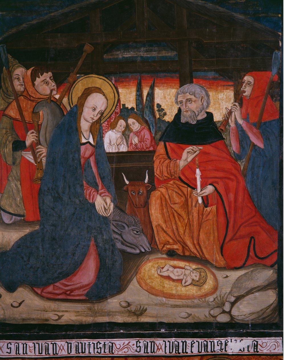 Narození Páně, deska z kostela San Andres of Tortura, konec 15. století - začátek 16. století (malované dřevo) od Spanish School