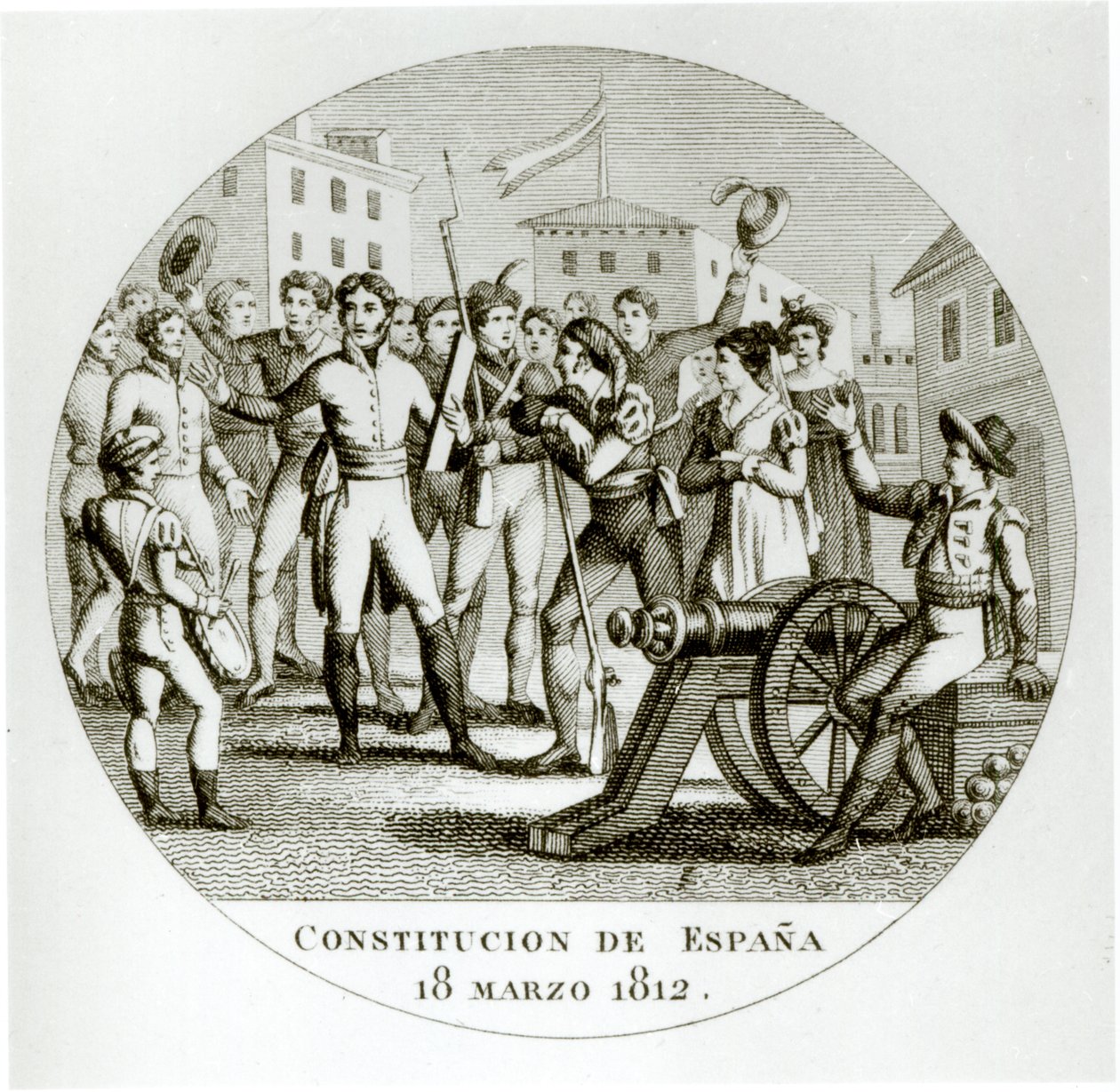 Vyhlášení liberální ústavy z 18. března 1812 vlastenci, vyhlášené v Cádizu Cortes od Spanish School