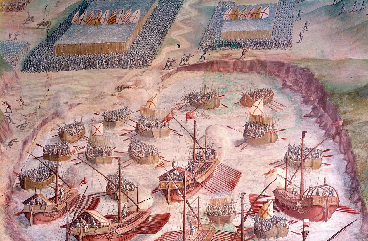 Regata španělských galeon během expedice do Acores v roce 1582 za Filipa II. (1527-1598), španělského krále. Freska ze 16. století. Síň bitev, Palác Escorial, Madrid. od Spanish School