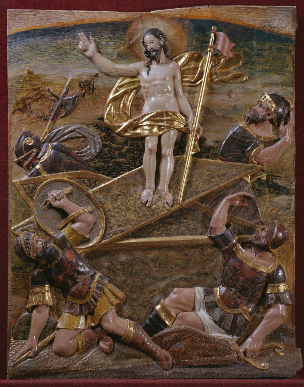 Vzkříšení, detail renesančního oltářního obrazu (malované a zlacené dřevo) od Spanish School