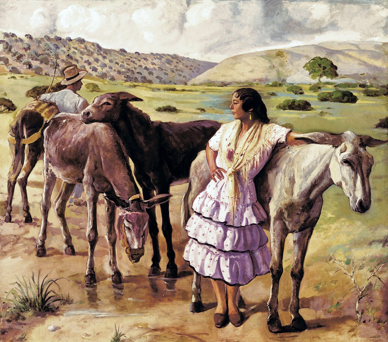 Návrat na veletrh mezi Puerto Real a Jerez de la Frontera (Španělsko). Anonymní malování. Olej na plátně, první polovina 20. let, španělské umění. Muzeum v Cádizu. od Spanish School
