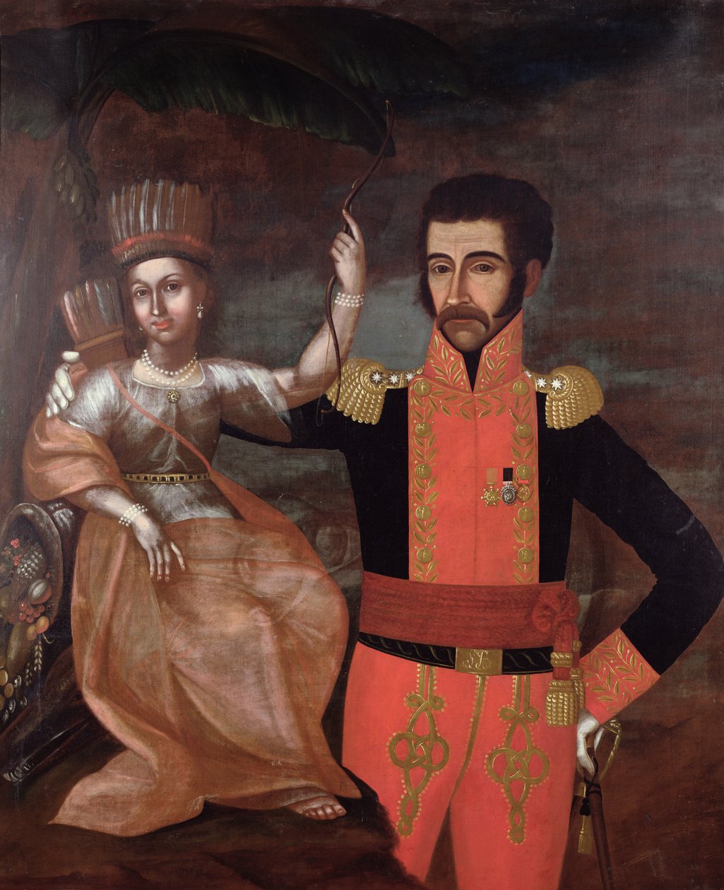 Simon Bolivar (1783-1830) a indiánská žena od Spanish School