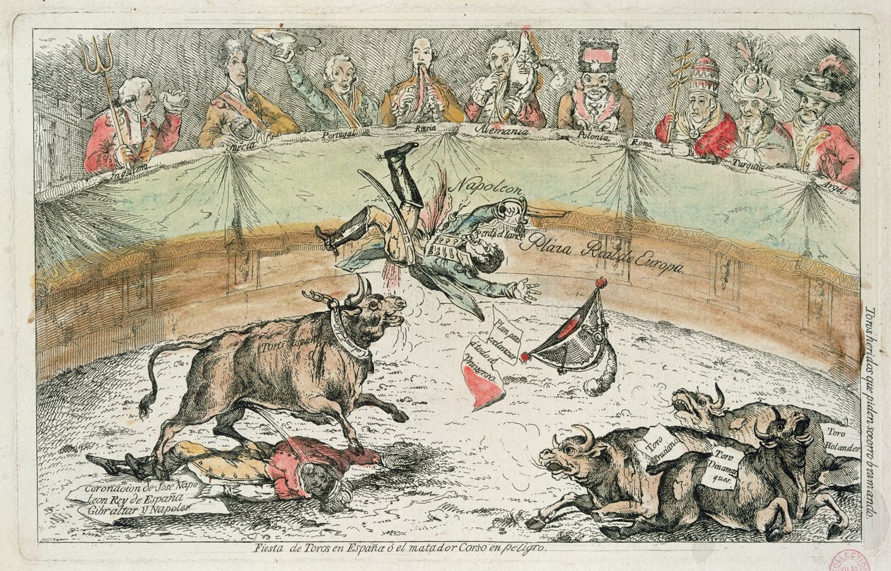 Španělský býk, karikatura Josepha Bonaparta, španělského krále, 1809 od Spanish School