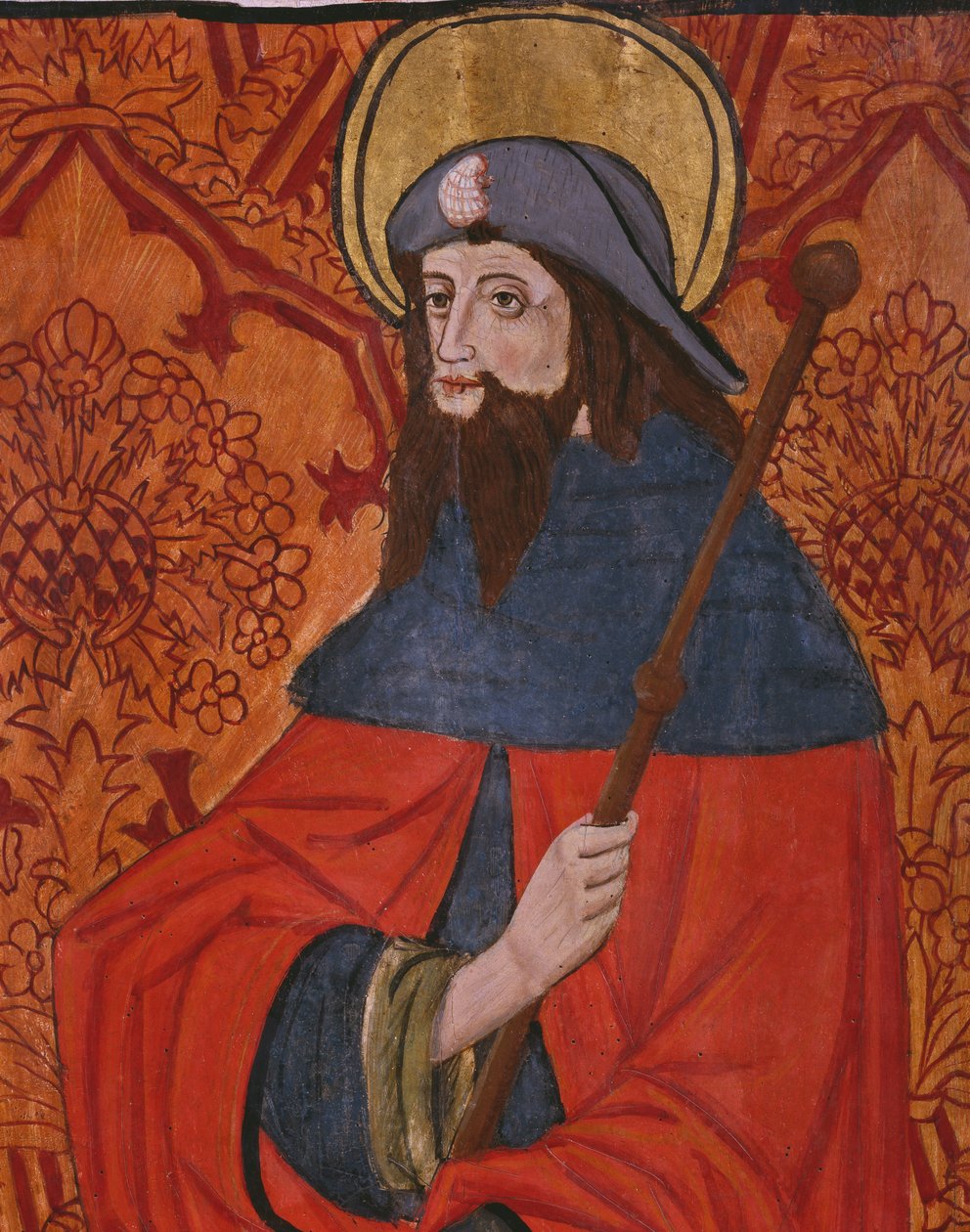 Svatý Jakub Veliký, detail, deska z kostela San Andres of Tortura, konec 15. století - začátek 16. století (malované dřevo) (viz také 345848) od Spanish School