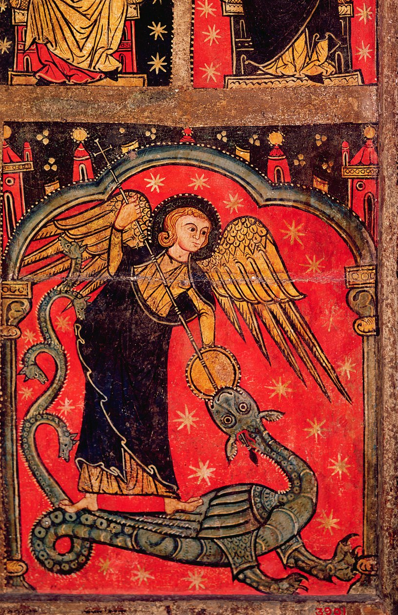 Svatý Michael bojující s drakem (tempera na desce) od Spanish School