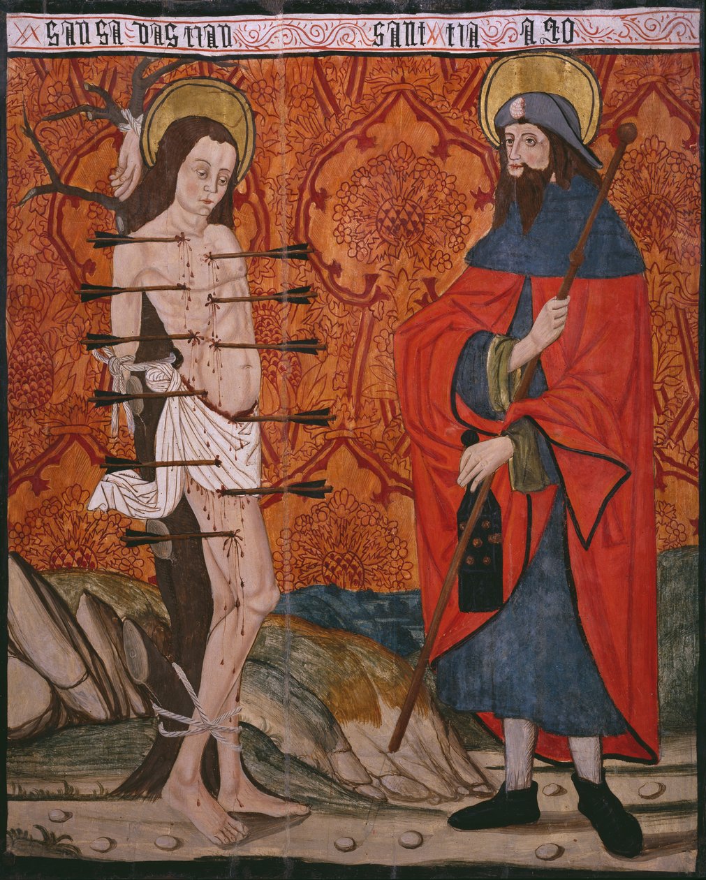 Svatý Šebestián a svatý Jakub Veliký, deska z kostela San Andres of Tortura, konec 15. století - začátek 16. století (malované dřevo) (viz také 345849) od Spanish School