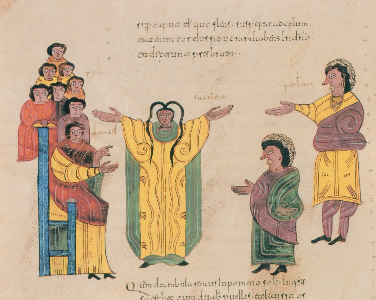 Susanna a starší, z Vizigótsko-mozarabské Bible svatého Isidora, fol. 324v., n. l. 960 (tempera na pergamenu) od Spanish School