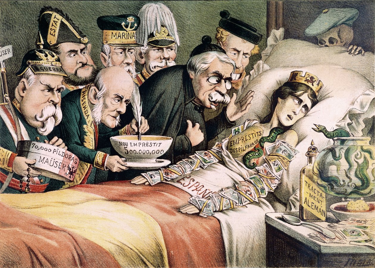 Agónie mučedníka, karikatura vztahující se ke španělské hospodářské krizi, 1892 od Spanish School
