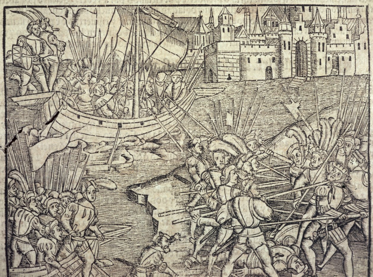 Dobytí Peru, ilustrace z „Obecné historie Indie a Nového světa“ od Francisca Lopeze de Gomara (nar. 1510) 1554 (rytina) od Spanish School