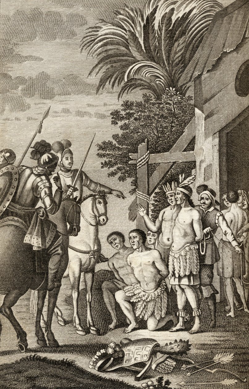 Španělské dobytí Chile Alonso de Ercilla, z „La Araucana“, vydáno Barcelona, 1827 (rytina) od Spanish School