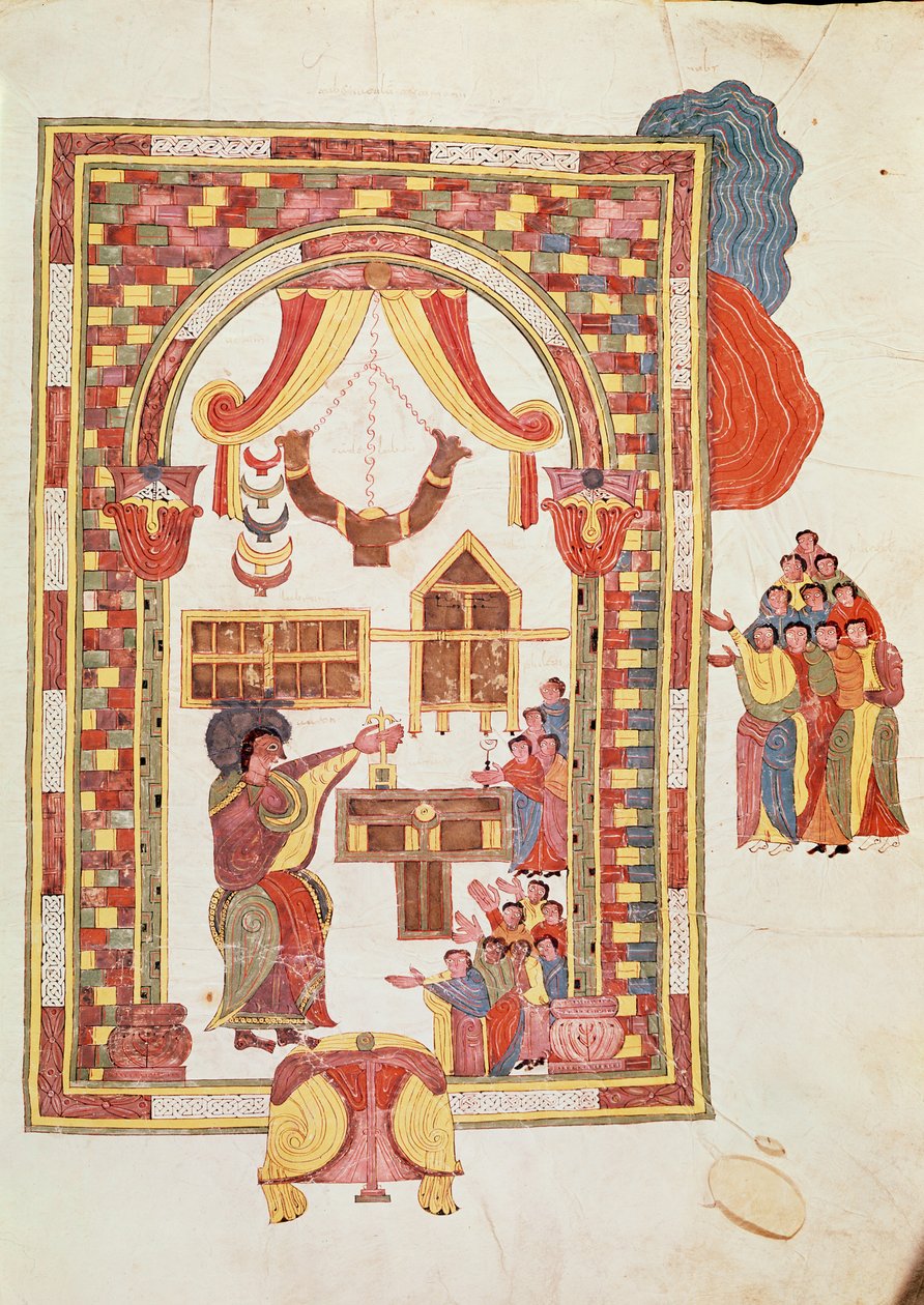 Jeruzalémský chrám, z Vizigótsko-mozarábské Bible svatého Isidora, fol. 50r., 960 n. l. (tempera na pergamenu) od Spanish School