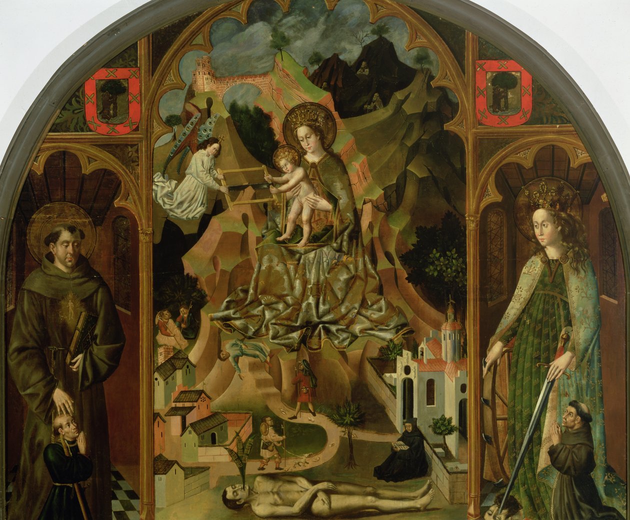 Panna z Montserratu s krajinou (panel) od Spanish School