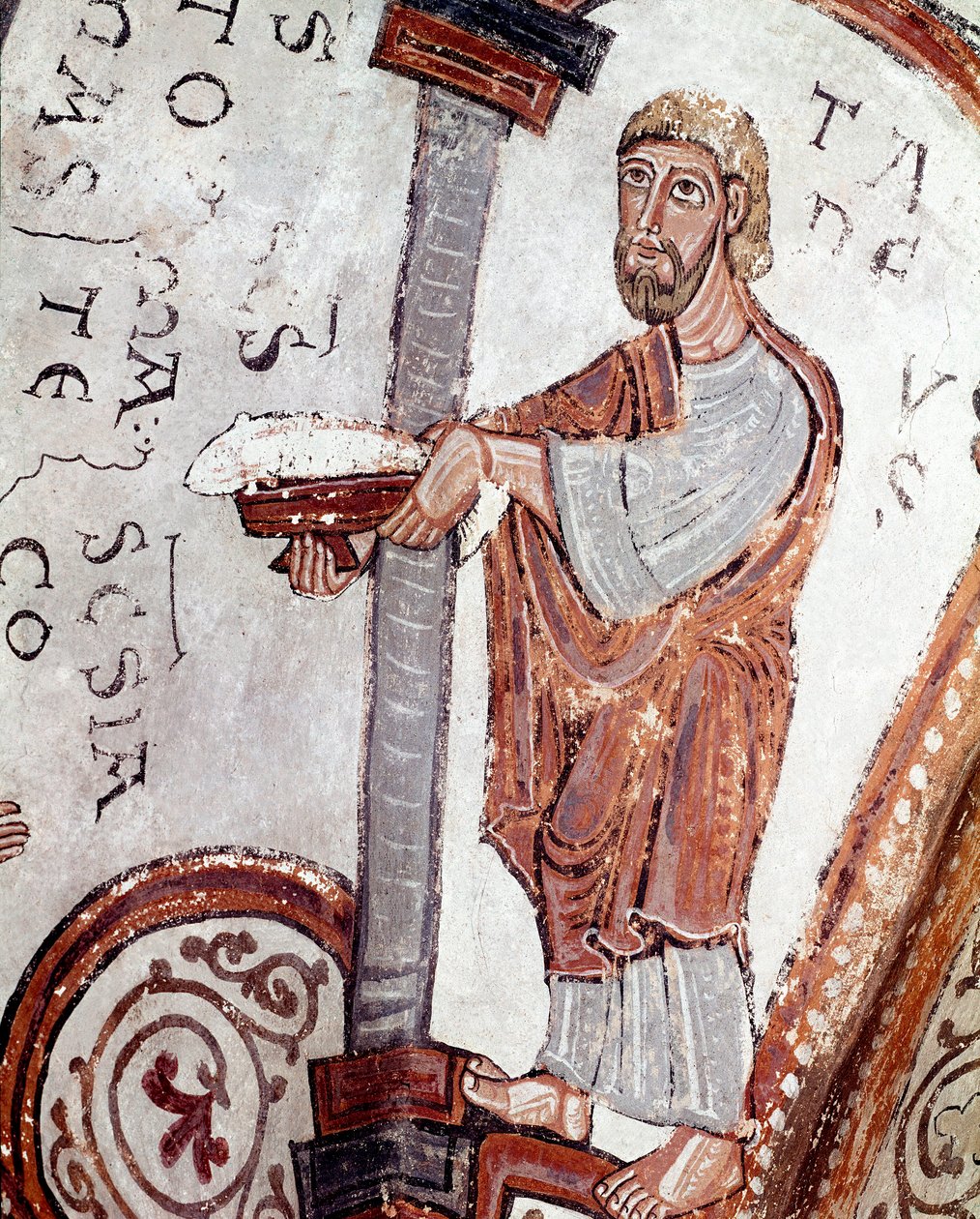 Cyklus měsíců: sluha nabízející ryby. Detail fresky z 12. století z královského panteonu Real Colegiata of San Isidoro (Royal Collegiale of Saint Isidore). Leon. Španělsko od Spanish School