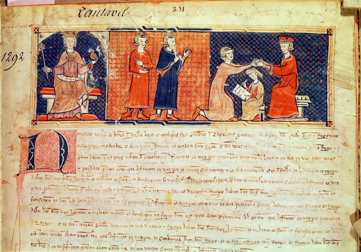 Feudální pán káže své kázání před mallorským králem Jakubem I. (1207-76) z Capbreu de Clayra et de Millas, 1292 od Spanish School