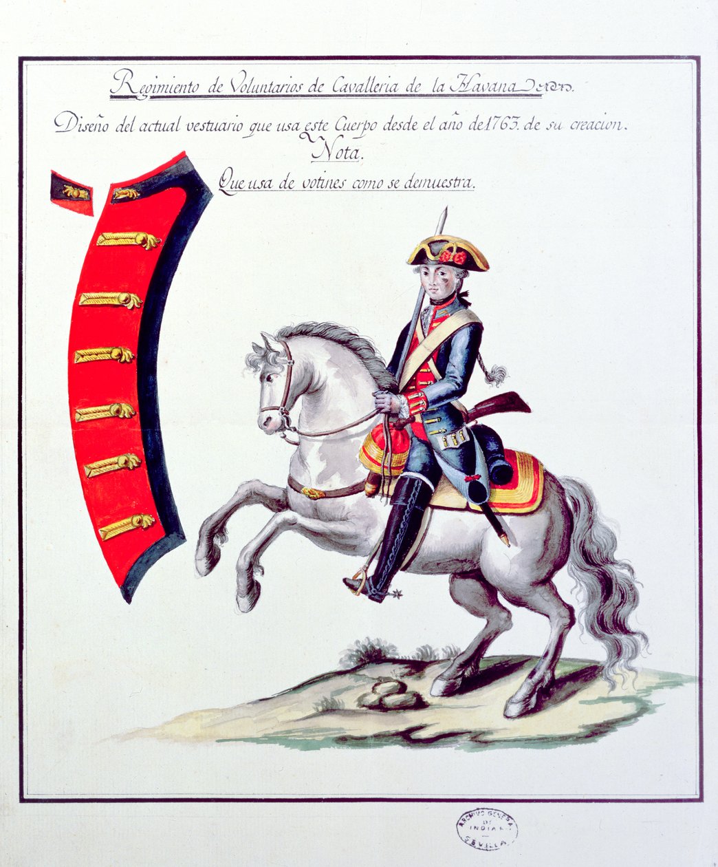 Uniforma dobrovolníků havanského jezdeckého pluku, 1763 (tisk) od Spanish School