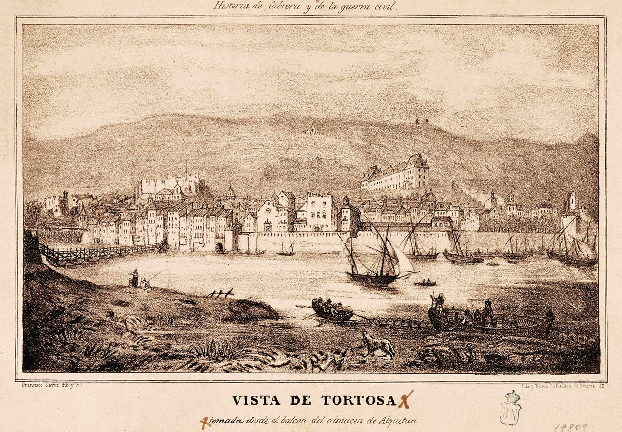 Pohled na město Tortosa ve Španělsku, v "Historie Cabrera a občanské války" od Damaso Calbo a Rochina de Castro od Spanish School