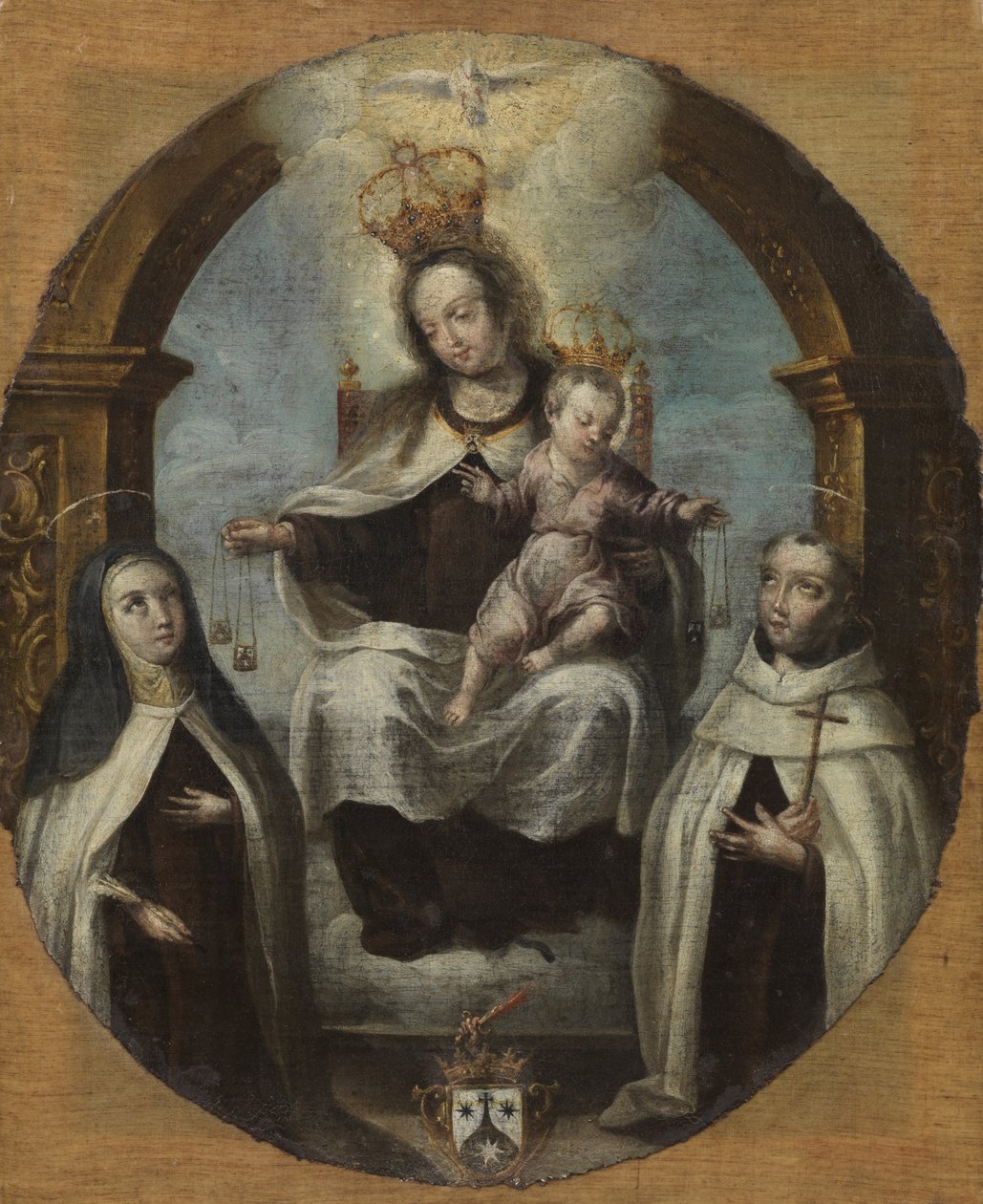 Panna a dítě mezi Saint Claire a Saint Dominic, kolem roku 1700 od Spanish School