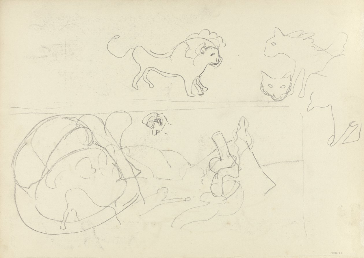 Studie zvířat, pro jeskyni Zlatého tele (grafit) (viz 265065 pro recto) od Spencer Frederick Gore