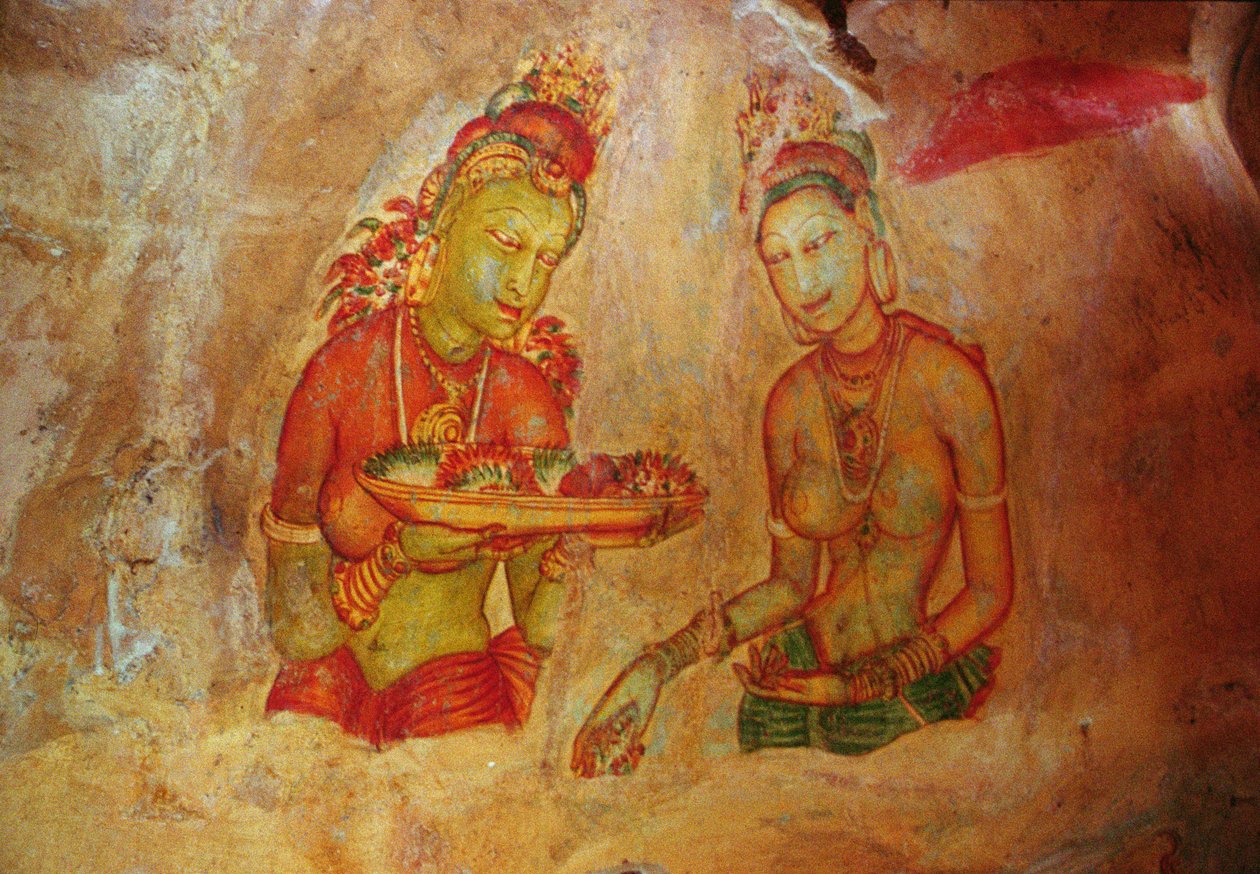 Dámy v oblacích, ze skalní pevnosti (detail) od Sri Lankan School