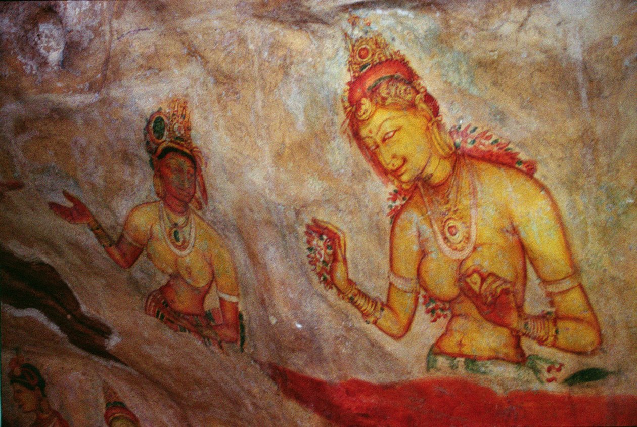Dámy v oblacích, ze skalní pevnosti (detail) od Sri Lankan School