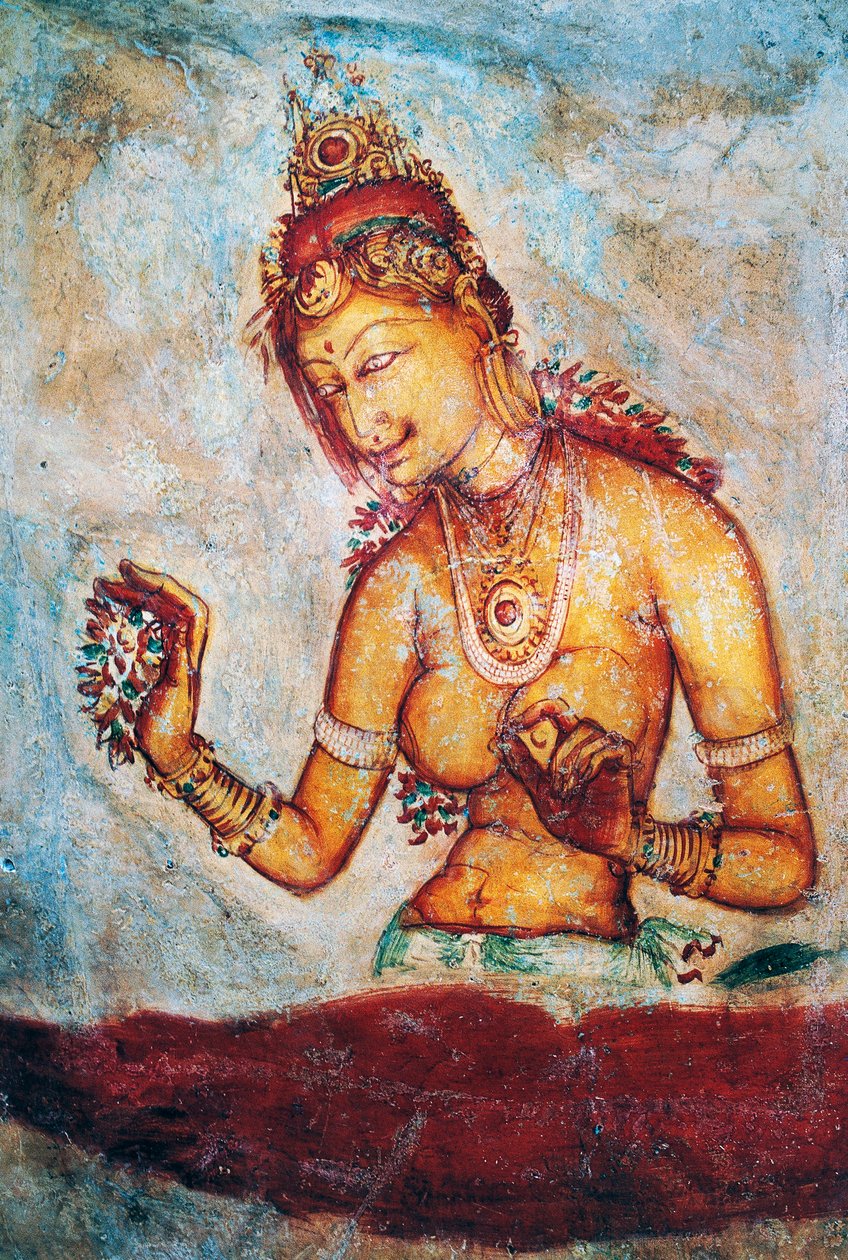 Panny ze Sigiriya, freska, archeologické naleziště Sigiriya (Seznam světového dědictví UNESCO od Sri Lankan School