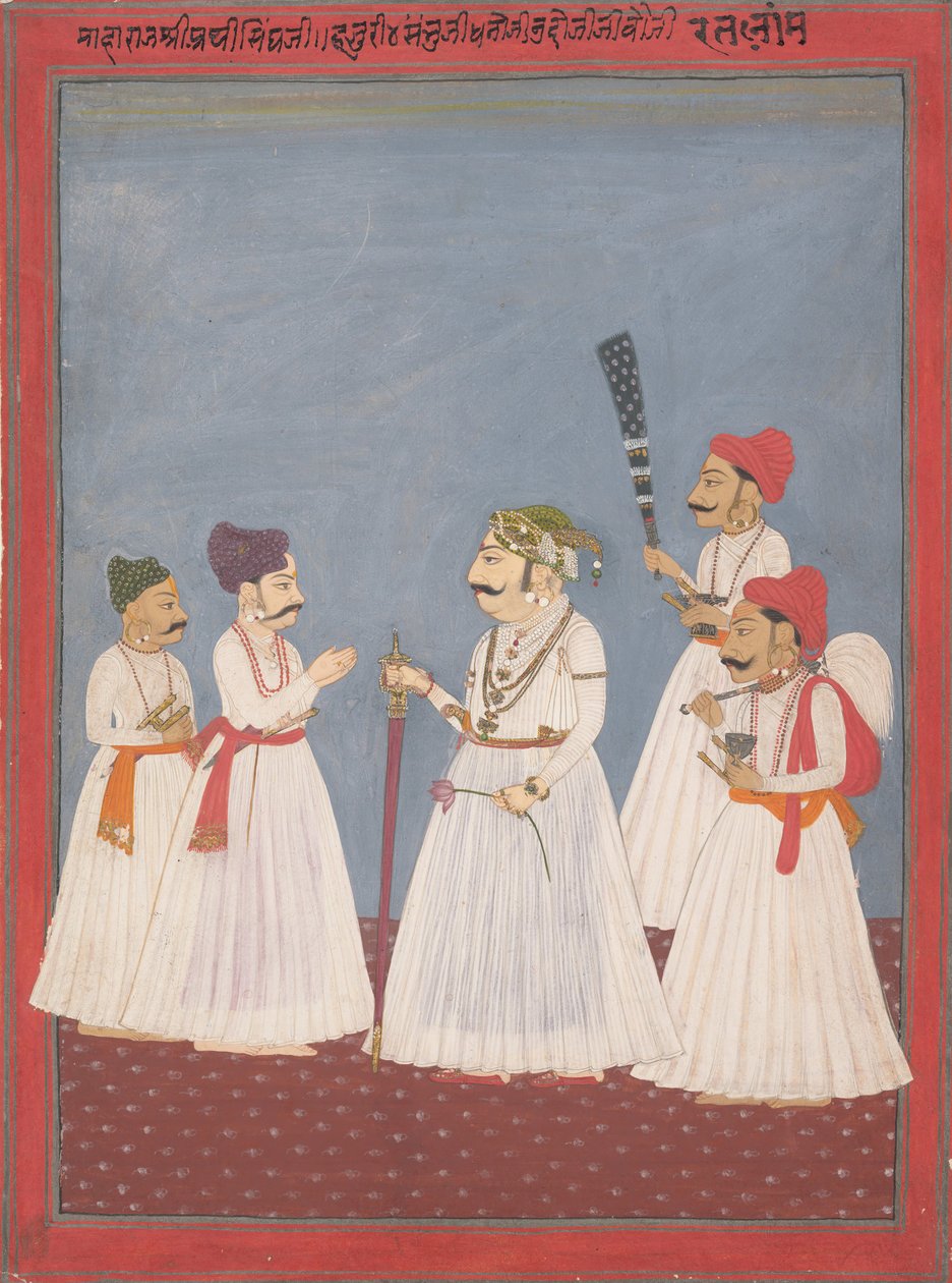Princ se čtyřmi sluhy, konec 18.-začátek 19. století. od Sri Prathi Singh of Ratlam