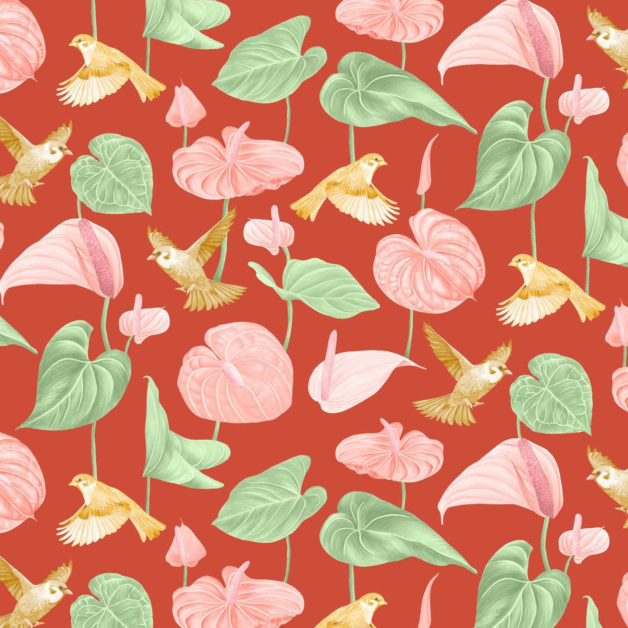Vzor Anthurium, 2021 (grafitová tužka a digitální tisk) od Stacy Hsu